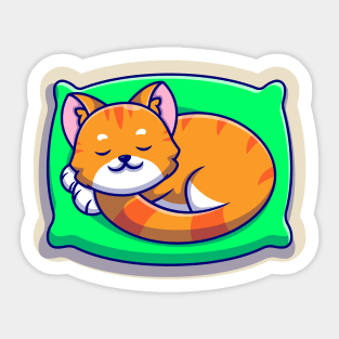 Cute Cat Sleeping On Pillow Cartoon Sticker